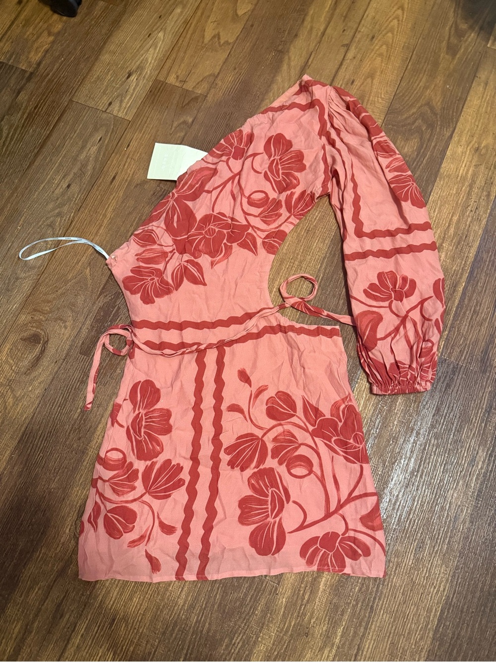 One-Shoulder Floral Mini Dress in Coral Red